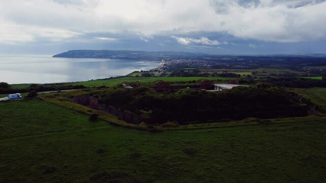 Aerial footage of the Bembridge Fort on the Isle of Wight, England, UK