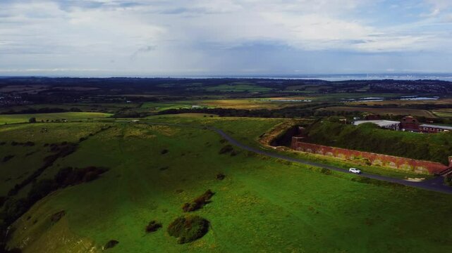 Aerial view of the Bembridge Fort in Bembridge village on the Isle of Wight, England, UK