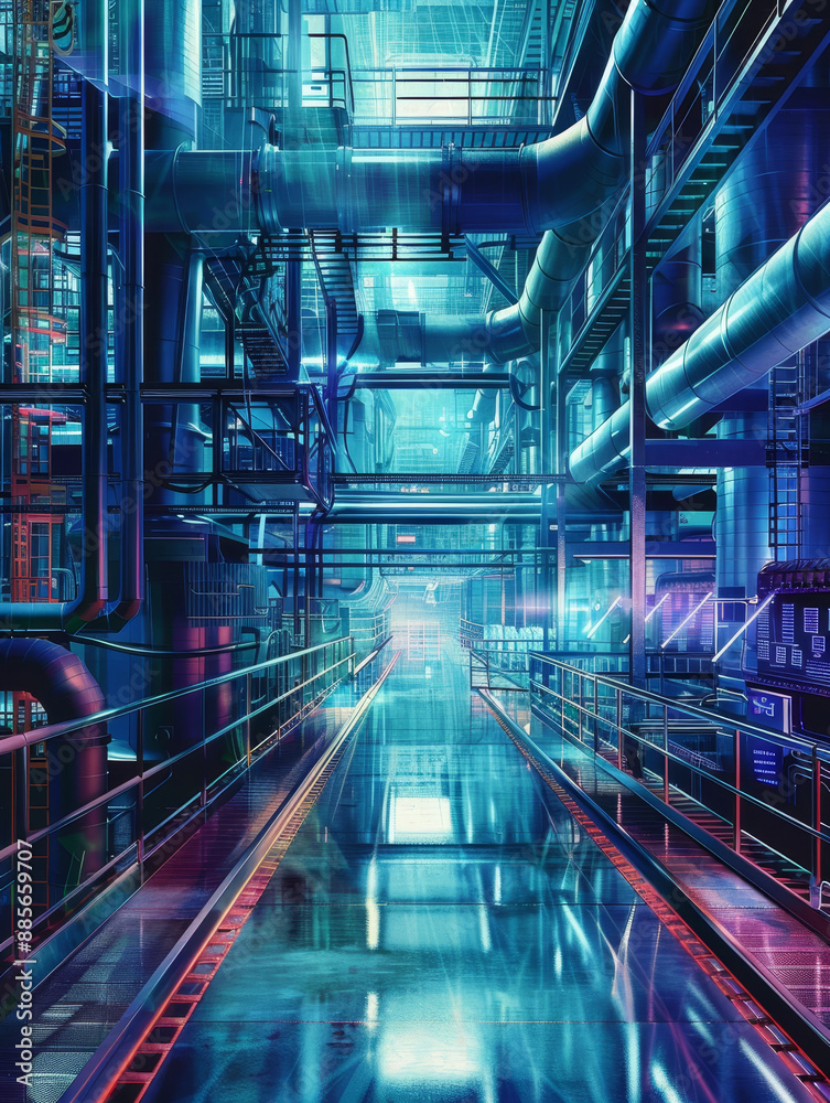 Canvas Prints Graphic of a futuristic nanotech-enabled smart materials production facility. The image showcases the advanced manufacturing processes,innovative technologies.