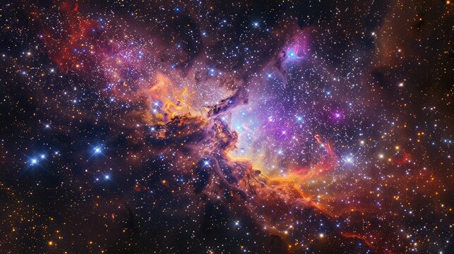 A mesmerizing galaxy cloud nebula with radiant colors and star clusters, creating an awe-inspiring view of the universe.