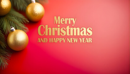 Merry Christmas and Happy New Year red background with Christmas decoration