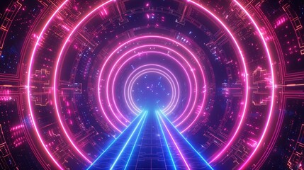 Obraz premium A mesmerizing neon line design of a cosmic portal with intricate patterns and glowing energy beams.