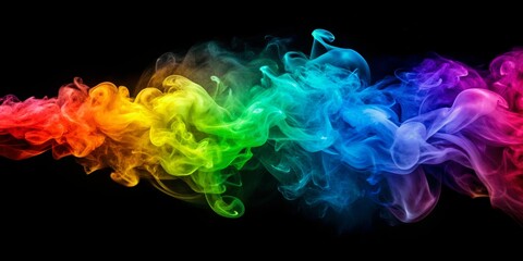 Fototapeta premium Abstract Rainbow Smoke Swirls on Black Background, abstract, colorful, smoke, background , art