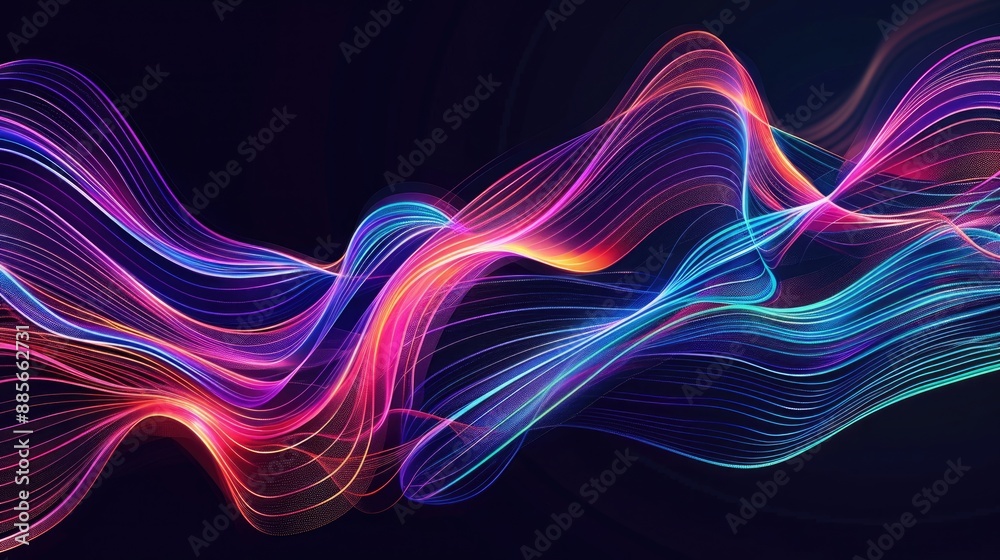 Wall mural a mesmerizing neon wave illustration with dynamic, flowing lines in vibrant colors, creating a sense