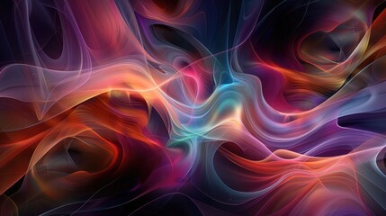 Obraz premium A mesmerizing panorama wallpaper featuring abstract organic shapes with flowing lines and waves in a harmonious blend of colors.