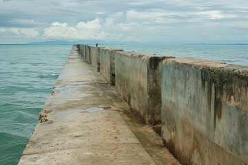 Fototapeta premium Sea Level Rising: Concrete Barrier Breaking in Gulf of Thailand