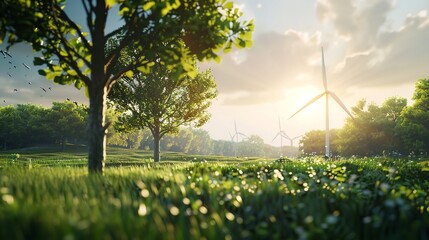 Beautiful street with skyscrapers and green park