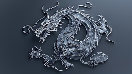 Fototapeta premium Elegant One Line Drawing of Graceful 3D Rendered Dragon in Minimalist Art Style