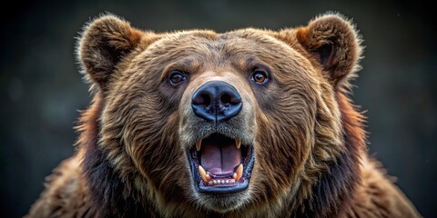 Grizzly Bear Portrait A Close-up of a Roaring Brown Bear, Wildlife Photography, Animal Portrait, Bear Face, Grizzly