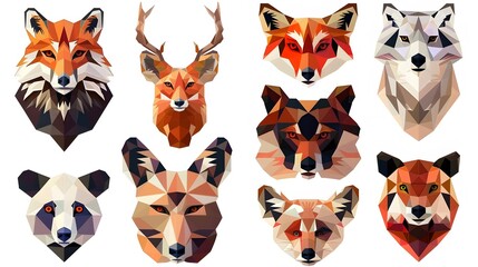 Obraz premium Geometric Animal Faces Set for Shirt Design White Background