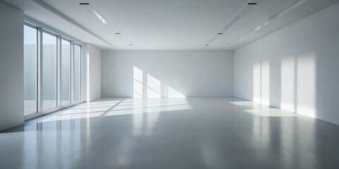 Fototapeta premium Minimalist Empty Room with Sunlight Reflections, Interior Design , Modern Architecture , White Walls , Empty Space