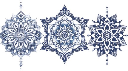 Intricate Mandala Patterns for Sticker or Shirt Designs with Detailed Floral Motifs on White Background