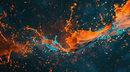 A serene scene of orange and blue splashes against a starry backdrop, evoking a sense of tranquility amidst the infinite cosmos.
