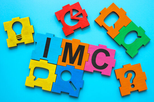 Puzzle pieces and abbreviation IMC Integrated Marketing Communications.