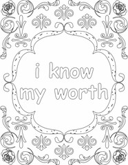 Printable floral coloring page for kids and adults with positive words for self love and self care. it helps to struggle against life to enjoy the tough journey
