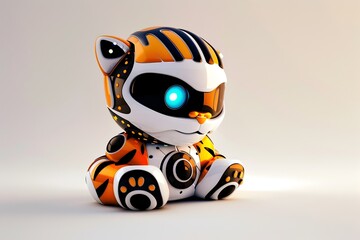 Sleek 3D Robotic Tiger Mascot Character for Digital Logo Design