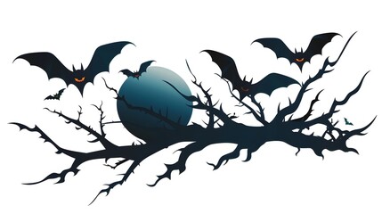 Fototapeta premium Spooky Halloween Night with Bats Silhouetted against Crescent Moon in Sky