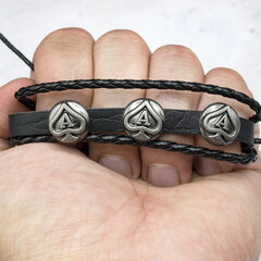 Hippie style bracelet with aces of spades. Interweaving of leather and threads. Hippie handmade...
