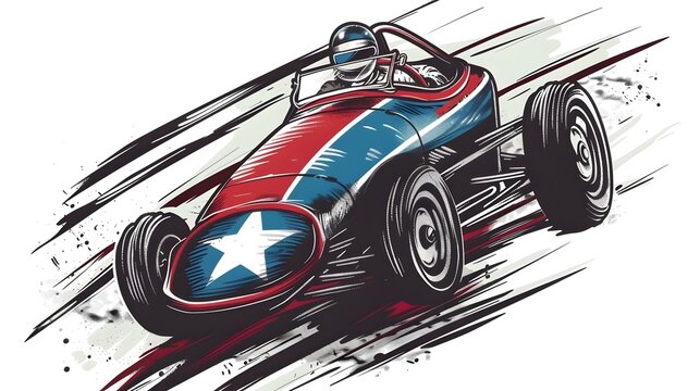 Stylized Soapbox Derby Racing Car on Labor Day Holiday Background