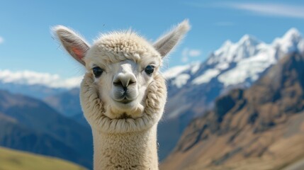 Obraz premium majestic alpaca standing proudly with the Andes Mountains in the background