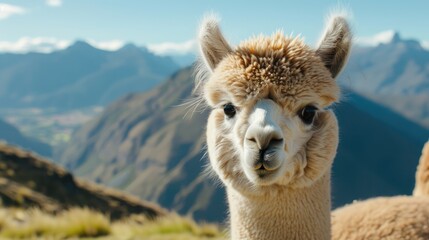 majestic alpaca standing proudly with the Andes Mountains in the background