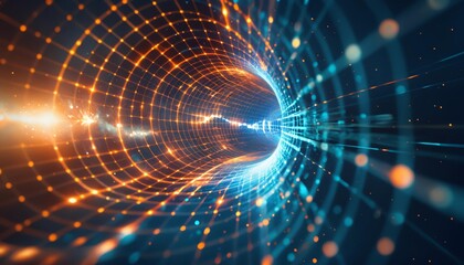 Obraz premium Wormholes and cosmic tunnels in the universe, futuristic journey through glowing galaxies and nebulae