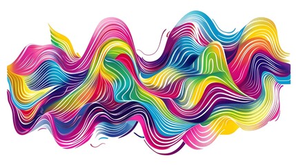 Vibrant Abstract Wavy Lines Suitable for Sticker and Shirt Designs on White Background
