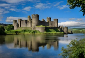 A view of Caerphilly Castle in South Wales in the UK