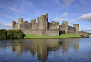 A view of Caerphilly Castle in South Wales in the UK