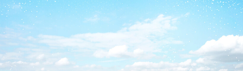 Angelic heaven clouds vector design background. Winter fairytale backdrop. Plane sky view with white stars. Watercolor frozen style texture. Delicate card. Elegant decoration. Fantasy pastel color