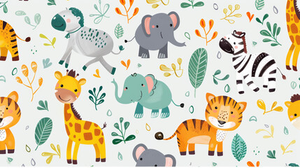 Adorable safari animals like elephants, tigers, and giraffes are on this fun pattern. Perfect for kids or babies.