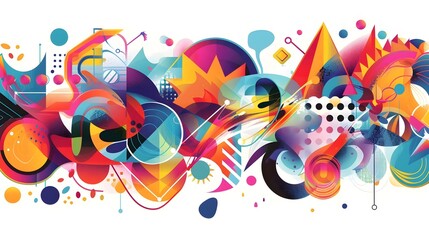Vibrant Geometric Abstract Patterns Suitable for Sticker Design on White Background