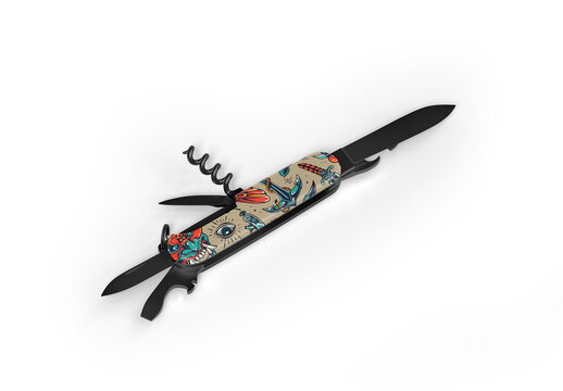 Pocket Knife with Can Opener Open Mockup