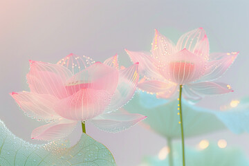 Obraz premium Close up on delicate translucence flower petals in peach pink and pastel green