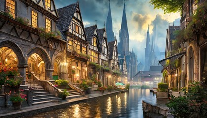 Fototapeta premium city centre in Europe, ai generated 