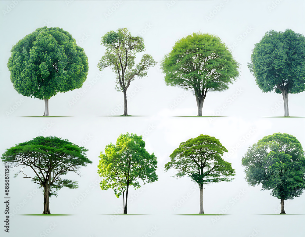 Poster set of green trees- a collection of various green tree illustrations isolated on a white ba_1(289)