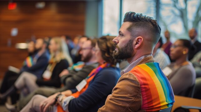 LGBTQ Business Conference Attendees Engaging in Networking and Workshops in a Professional Venue