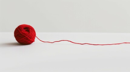 Red yarn ball and string. A single red yarn ball and long strand of yarn on a white background. - Powered by Adobe