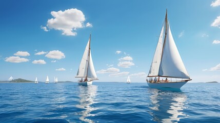 Fototapeta premium Group of Sailboats Floating on Large Body of Water