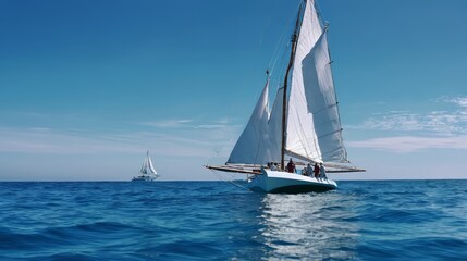 Fototapeta premium Two Sailboats Sailing in the Ocean on a Sunny Day