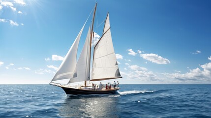 Fototapeta premium Sailboat With White Sails in the Ocean