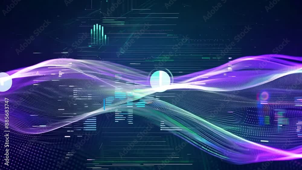 Poster abstract technology background with data wave generative ai
