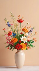 Fototapeta premium White Vase Overflowing With Colorful Flowers