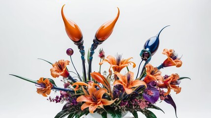 Vase Filled With Orange and Purple Flowers