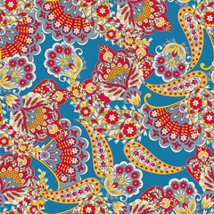 Fototapeta premium Vector Batik ornament. Ethnic Paisley Floral seamless pattern.
