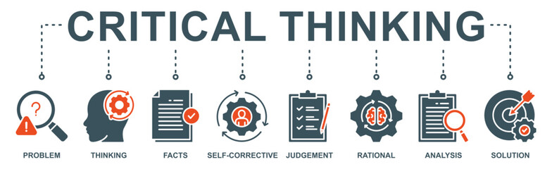 Critical Thinking Banner web icon: Vector Icon Illustration Concept for Analyzing Fact