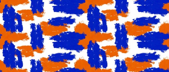 Seamless abstract textured pattern. Simple background blue, orange and white texture. Digital brush strokes background. Designed for textile fabrics, wrapping paper, background, wallpaper, cover.