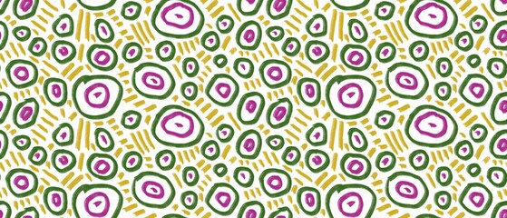 Fototapeta premium Seamless abstract textured pattern. Texture in green, magenta, yellow, white colors. Digital brush strokes background. Design for textile fabrics, wrapping paper, background, wallpaper, cover.