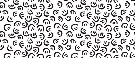 Seamless abstract pattern. Funny children style. Black, white colors. Smile ornament. Design for textile fabrics, wrapping paper, background, wallpaper, cover.