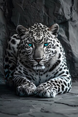 Fototapeta premium Beautiful white leopard with blue eyes